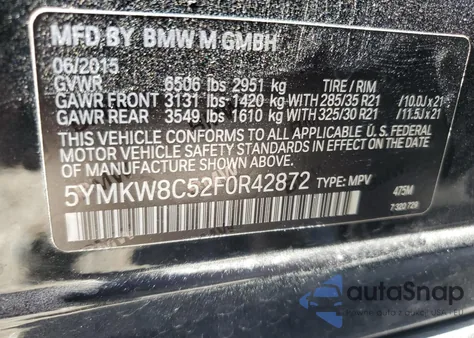 2015 BMW X6 M из США, поврежденный, VIN 5YMKW8C52F0R42872